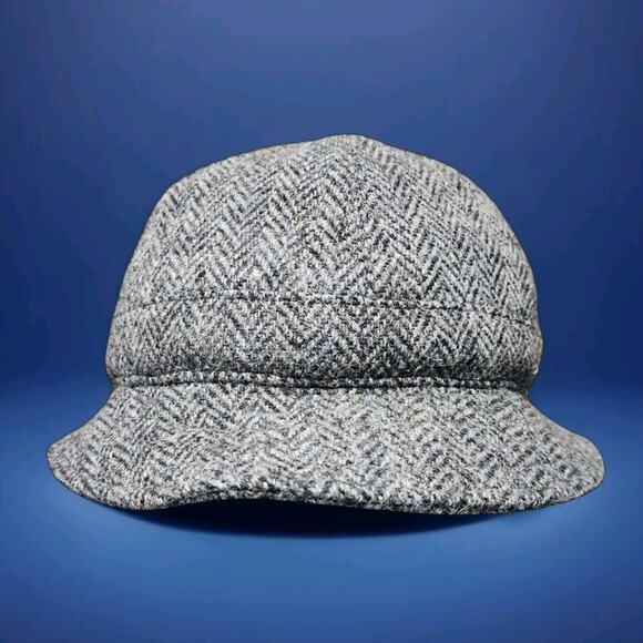 VTG Bates Deerstalker Harris Tweed Bluish Gray Herringbone Wool Hat Sz 58 7 1/8 - Picture 3 of 10